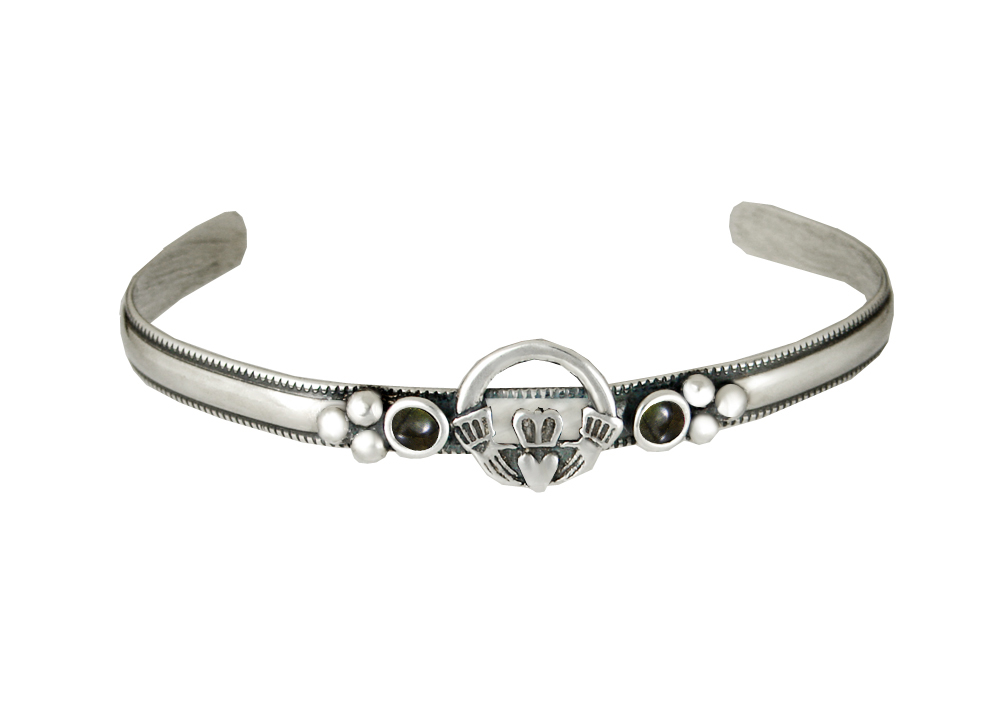 Sterling Silver Claddagh Cuff Bracelet With Spectrolite